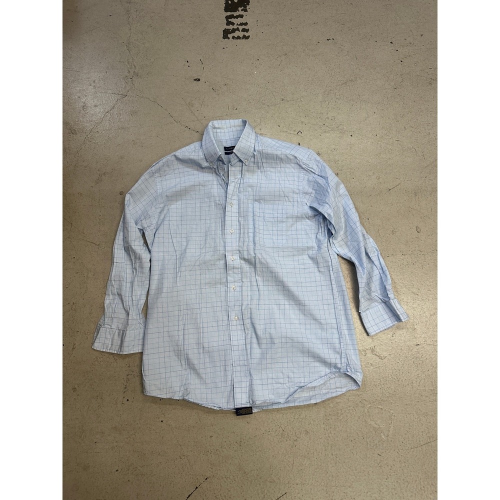 Club Room Mens Easy Care Blue White Windowpane Check Dress Shirt 16.5 32/33 L